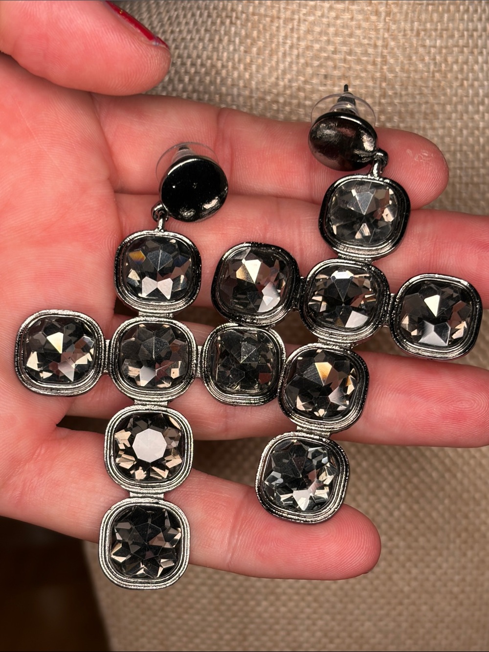Women's Gunmetal Crystal Drop Earrings